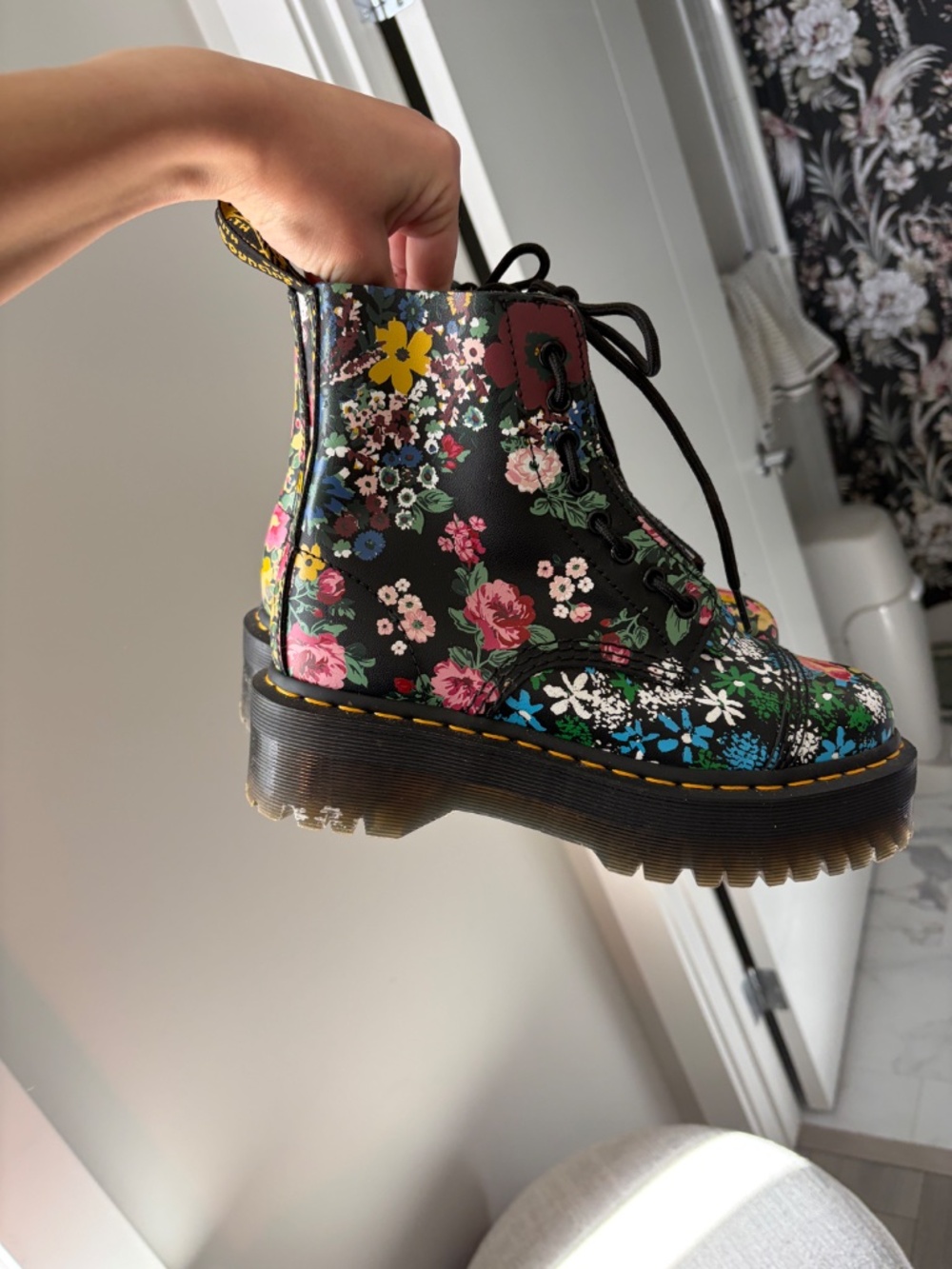 Dr. Martens Women's Sinclair Floral Mash Up Leather Platform Boots - Picture 3 of 5